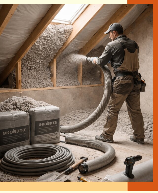 Утепление мансарды эковатой в чернушке от 2234 руб/м2 — монтаж, задувка, цена | ТепломастерЧрш