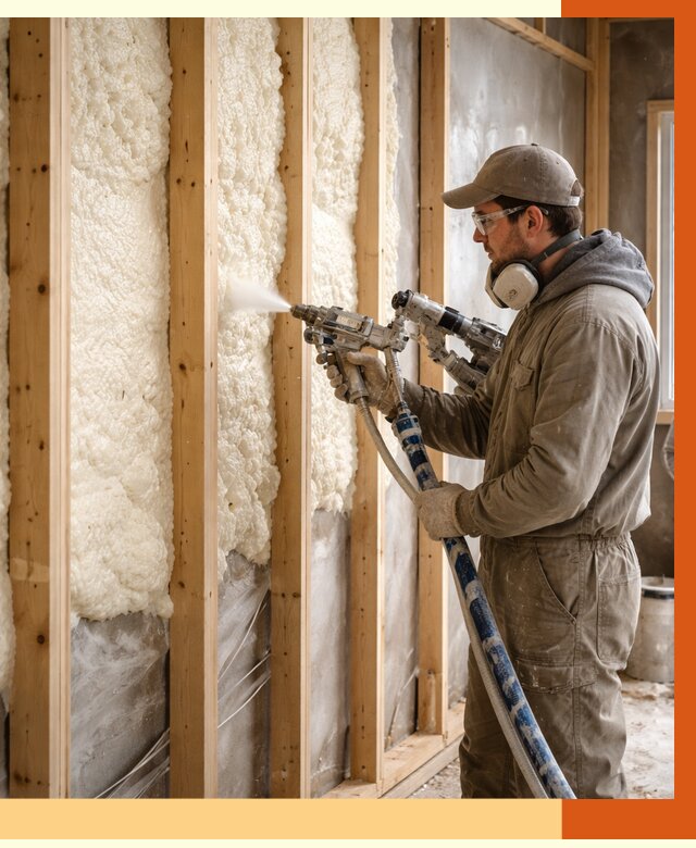 Утепление каркасной стены ППУ в чернушке от 4316 руб./м2 под ключ | ТепломастерЧрш