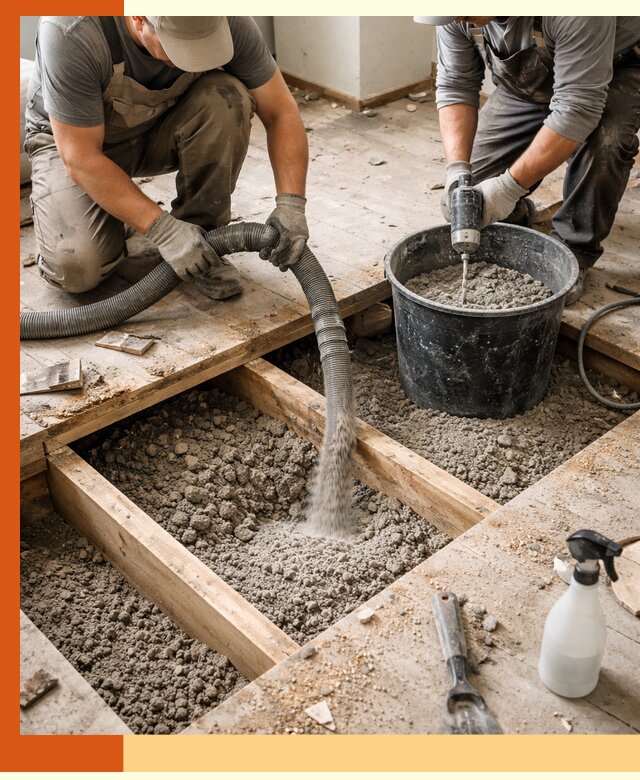 Заполнение пустот пола в чернушке полиуретаном и пенополистиролом