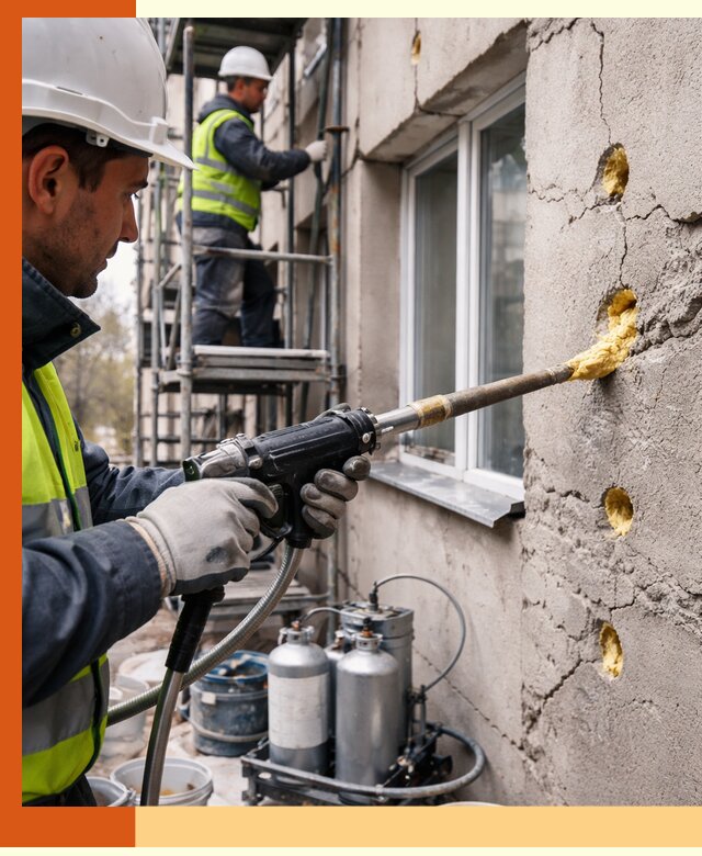 Заполнение пустот в фасаде и утепление стен в чернушке