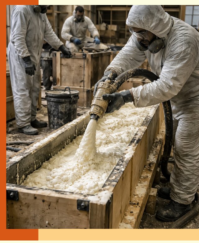 Заливка пенополиуретана в формы для утепления в чернушке